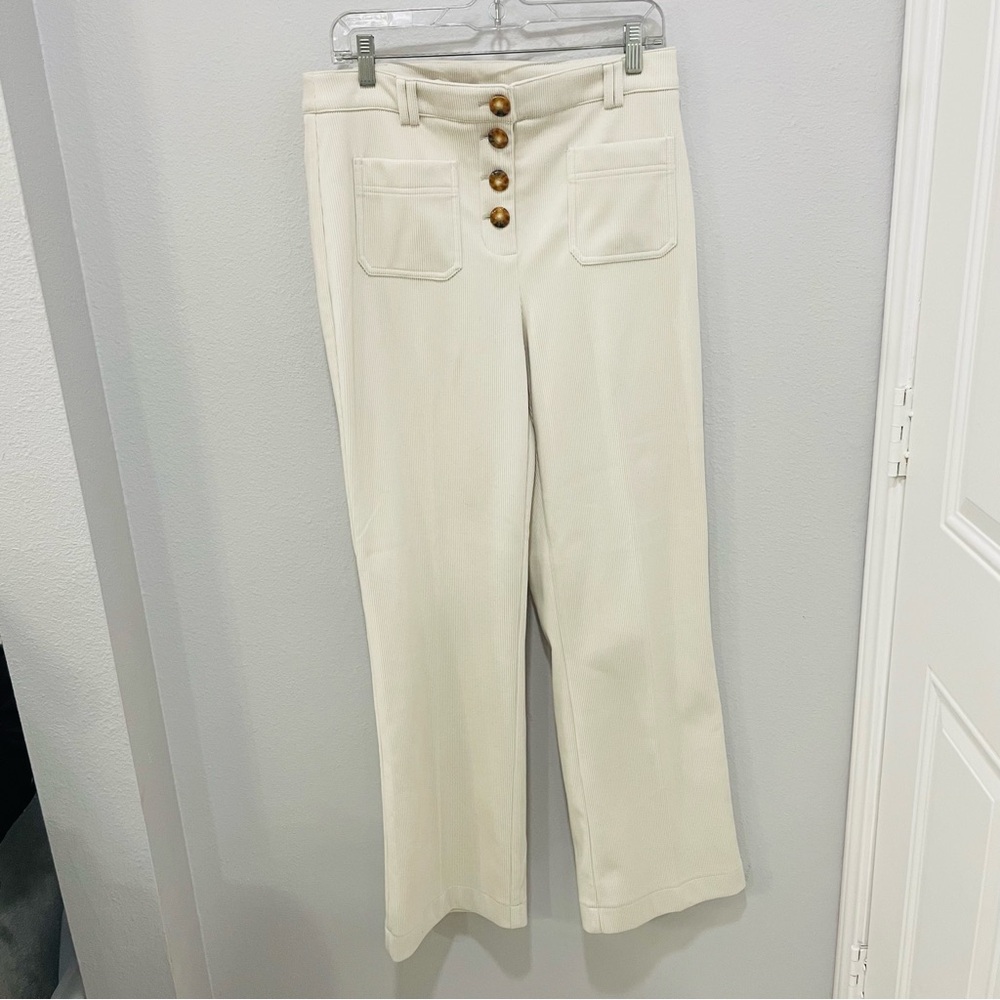 Joie Cream High-Waisted Wide Leg Corduroy Pants Button Fly Womens Size 10
